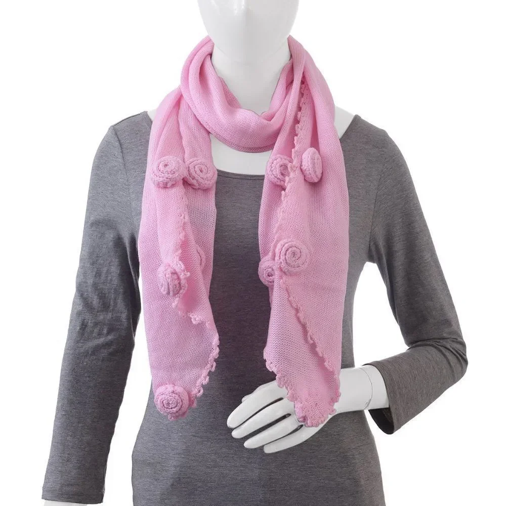 Pink Scarf with Crochet Rose